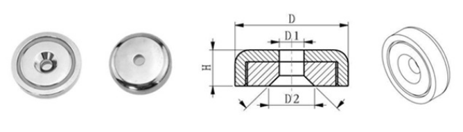 Specification diagram of countersunk neodymium pot magnets