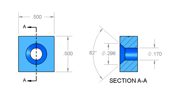 Block neodymium counter bore magnet drawing