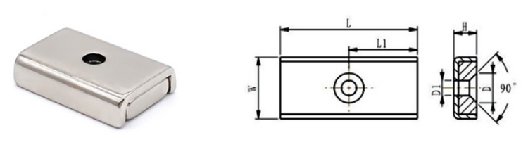 Rectangular pot magnet specification diagram