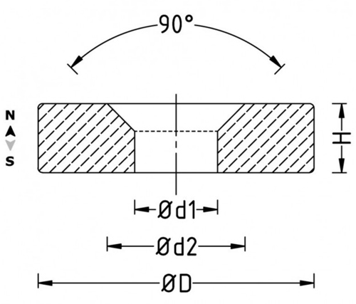 Countersunk hole neodymium magnet drawings