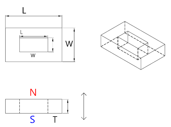 Drawing of rectangular magnet with rectangular middle hole