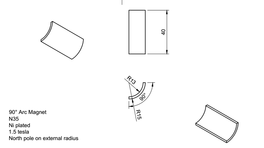 Arc Magnet Drawing, Motor Arc Segment Magnet Drawing Reference