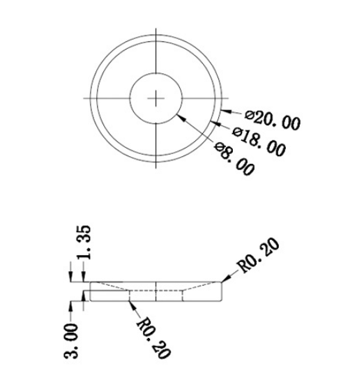 Sinking Hole Magnet 20 x 3 Middle hole 8mm drawing