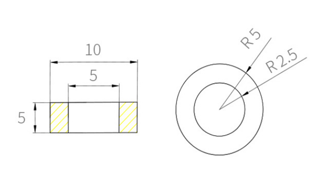 Through Hole Ring Rare Earth Magnet 10x5x5mm Dimension diagram