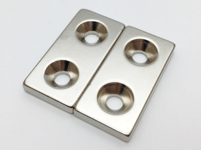 Nickel-plated double counterbore rectangular magnets