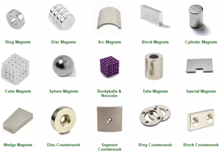 Various shapes types of magnets