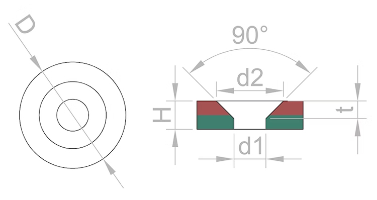 Drawing of round counterbore magnet