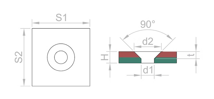 Drawing of square counter bore strong magnet