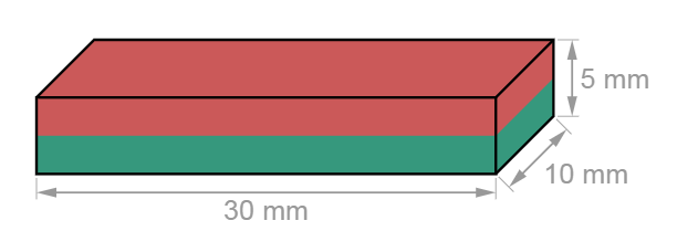 Diagram of rectangular magnet with 30x10x5mm countersunk hole