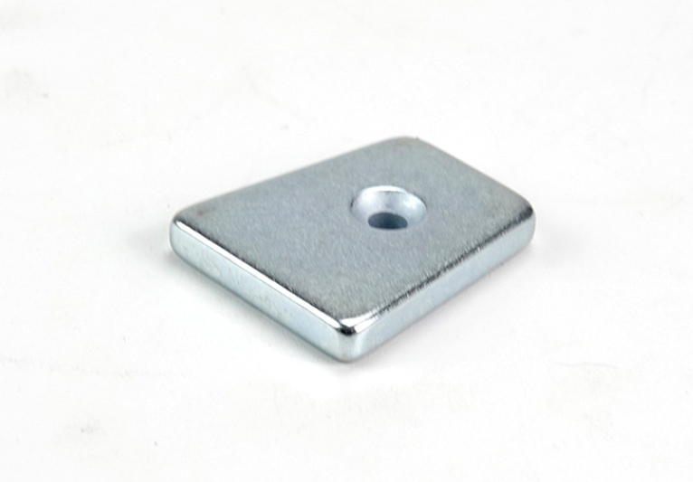 Galvanized galvanized neodymium magnet with countersunk hole trapezoidal block