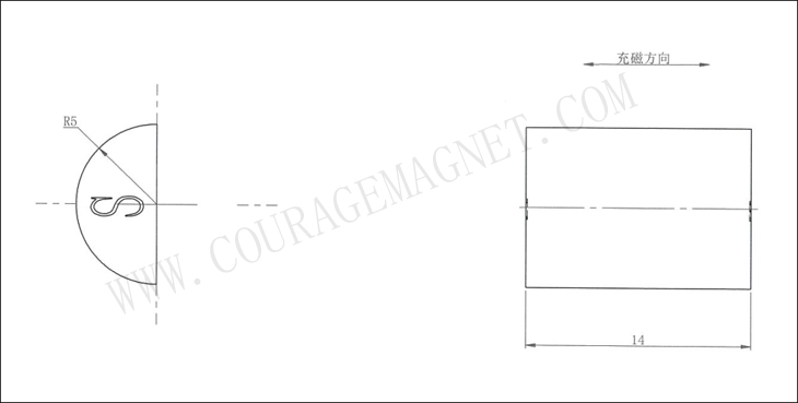 Semicircular magnet dimensional drawings;