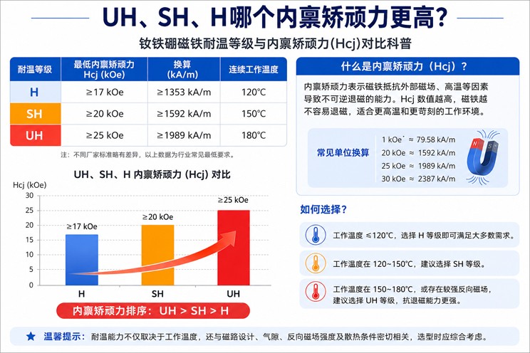 Comparison of intrinsic coercivity between UH, H, N, and SH