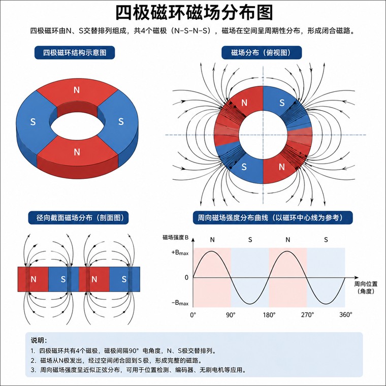 Image of magnetic field distribution of a 4 pole magnetic ring